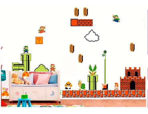 Vinilo Pared Infantiles Mario Bros 8 Bits Gran Wall Sticker