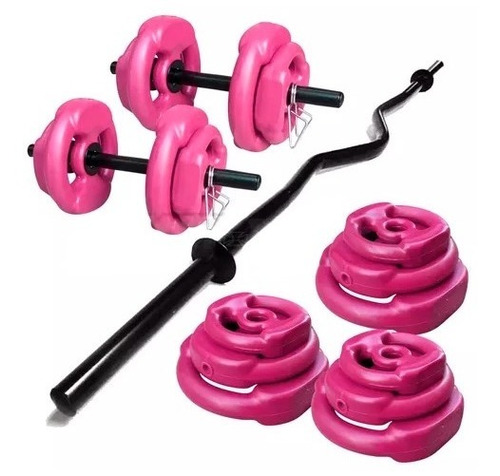 Barra Ez + 2 Mancuernas + 24 Kg En Discos Con Manija Kit P