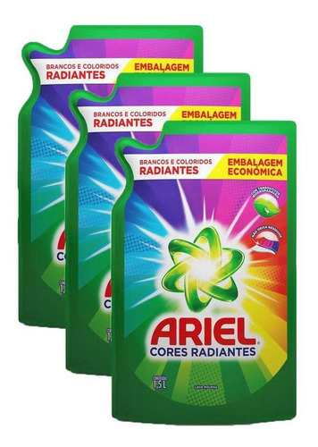 Kit 3 Refis Sabão Líquido Ariel Cores Radiantes 1,5l