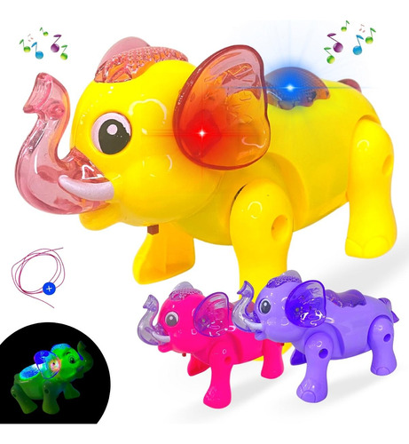 Elefante De Brinquedo Com Som E Luz Musical Anda Led Animal