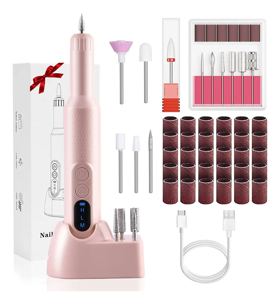 Pulidor Esmeril Uñas Taladro De Uñas Inalámbrico Recargable, Drill Uñas Duradero Bajo Nivel De Ruido Con Función Reversa