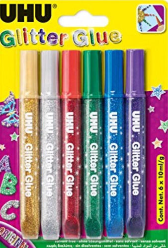 Adhesivo Uhu Glitter Glue Estuche X 6 Colores Microcentro