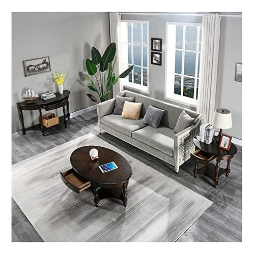 Moderion Oval Table Con Cajón, Mesa Lateral De Sofá De Con X