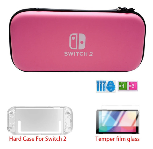Pack Full Estuche Funda Mica Grips + Para Nintendo Switch 2 Rosa Chicle