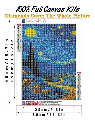 Hh F Kits De Pintura De Diamante 5d Noche Estrellada 30 X 40