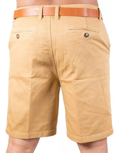 Bermuda Casual De Gabardina Stretch Para Hombre Con Cinturon
