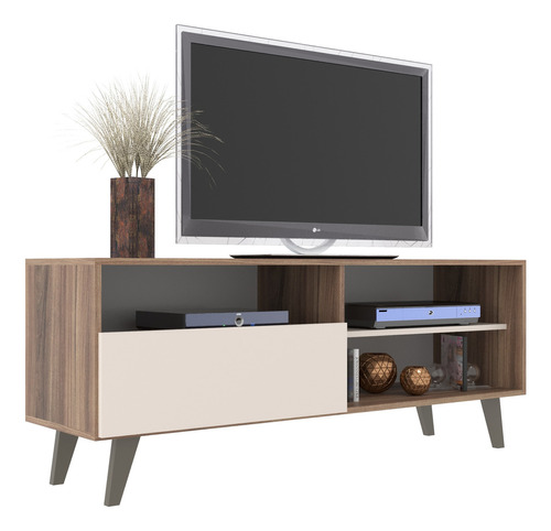 Mesa Para Televisor Rack Tv Lcd - Aparador - Mueble Living Color Nogueira-off white