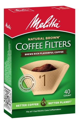 Filtros De Café De Cono De Melitta 1, Marrón Natural Sin 40