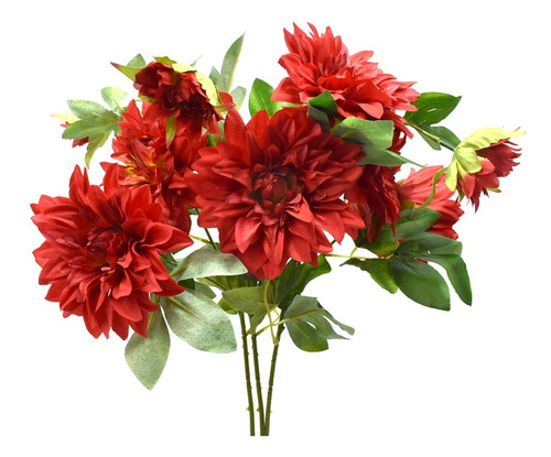 Vara De Dalia Flor Artificial Ar095 Pack 3 Pz Color Rojo