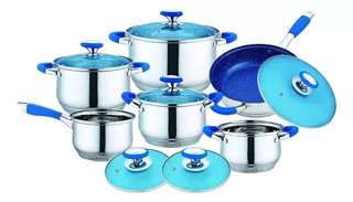 Bateria De Cocina Omania Fraciel Acero Inoxidable Induccion Color Azul