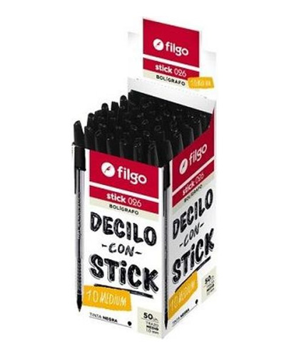 50 Boligrafo Stick 026 Filgo Capuchon Negro Medio Economico