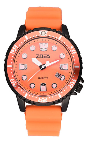 Reloj Zoea Ez8002-h Negro Cuarzo Resistente Al Agua 30m Correa Naranja