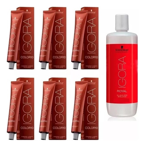 6 Tinturas Igora Color 10 + Oxidante Igora 1l Schwarzkopf