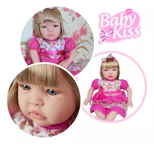 Boneca Reborn Baby Kiss Loira Bebê Corpo Inteiro de Silicone