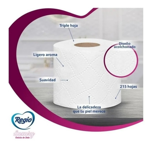 Imagen 2 de 7 de Papel Higiénico Regio Luxury Caricia De Seda Con 32 Rollos