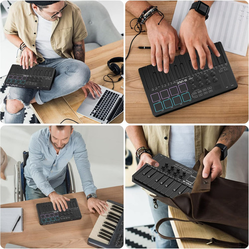 Controlador De Teclado Midi Usb M-wave De 25 Teclas Con 8...