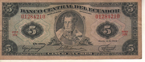 Ecuador Billete De 5 Sucres Año 1975 - Pick 108a