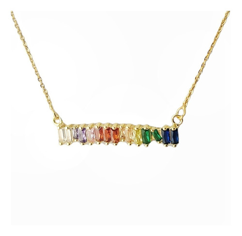 Collar Barra Arcoiris Rainbow Zirconias Chapa De Oro