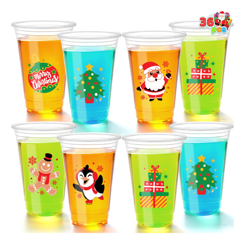 Vasos De Plastico Con Estampado Navideño De 350 Ml 36 Pzas