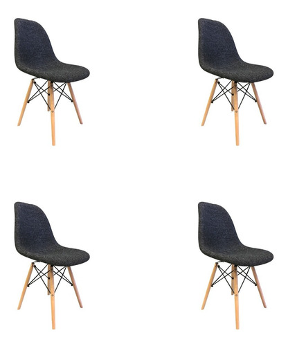 4 Sillas Eames Tapizadas Base De Madera