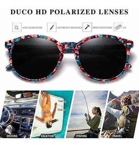 Duco Classic Gafas De Sol Polarizadas Para Mujer Round Vinta 