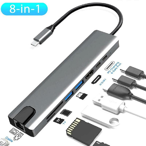 Hub Adaptador Usb Tipo C Con Hdmi 4k Ethernet Thunderbolt 3