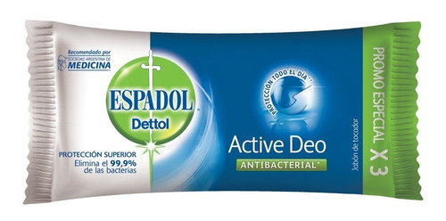 Espadol - Jabón Antibacterial Active Deo Pack 3 X 90 Grs