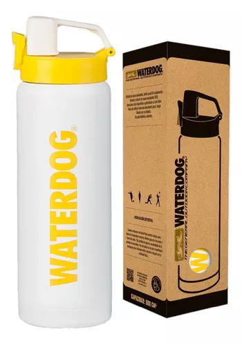 Botella Termica Deportiva Waterdog 600 Cc Cantimplora Termo Color Blanco  con Amarillo