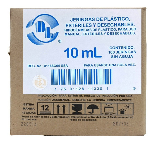 100 Jeringas De Plástico 10 Ml Sin Aguja Grado Médico