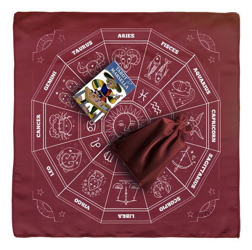 Tarot Marsella Español + Tapete + Morral Mod Zodiacal Vino