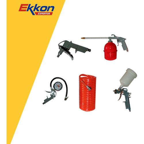 Imagen 3 de 8 de Kit Aire 5 Piezas Compresor Gravedad Pistola Pintar Kommberg