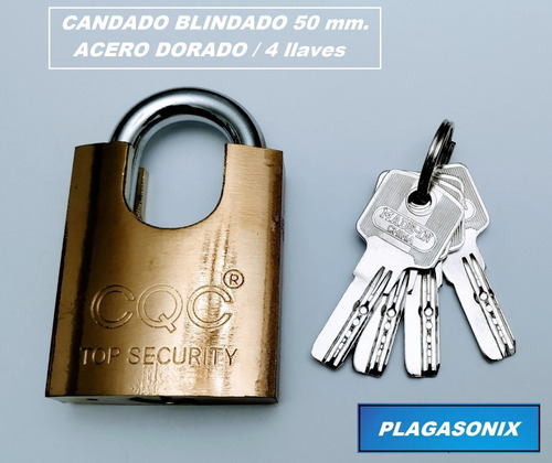 Imagen 3 de 10 de Candado Blindado 50mm 4 Llaves Doble Traba Hierro Dorado