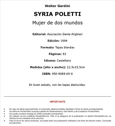 Walter Gardini - Syria Poletti (grandes Italo-argentinos 18) (Usado)
