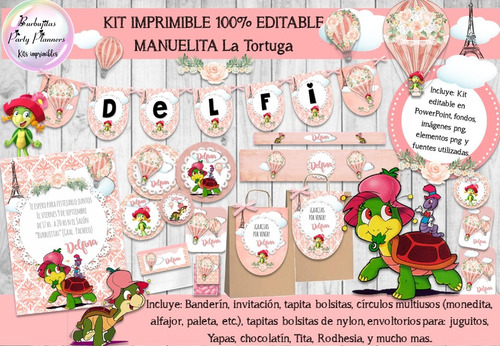 Kit Imprimible Candy Bar La Tortuga Manuelita 100% Editable