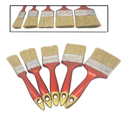 Set X 5 Pinceles Brocha Pincel Medidas Varias Cerdas Blancas Blanco