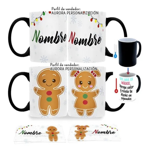 Mugs Mágico Pareja Tazas Navidad Galleta Jengibre Nombres