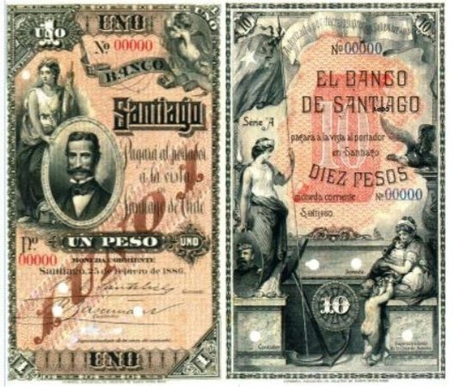 Billetes Facsimilares (4) Banco De Santiago A. Banknote Co