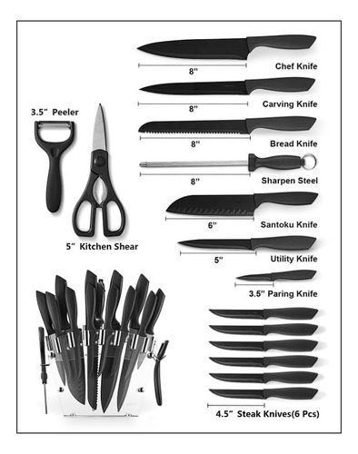Kit De Cuchillos Deik Con Soporte Acrilico