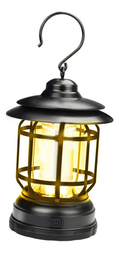 Farol Retro Decorativa Luz De Emergencia Recargable Usb C Color Negro