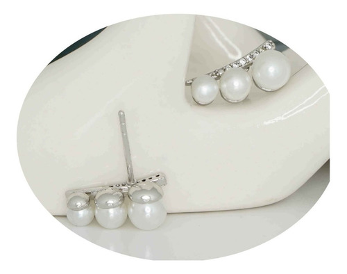 Aretes Perlas Diamantes Finas Oro Blanco 18k  Elegantes 