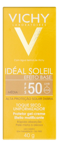 Protetor Solar Efeito Base FPS 50 Média Vichy Idéal Soleil Caixa 40g