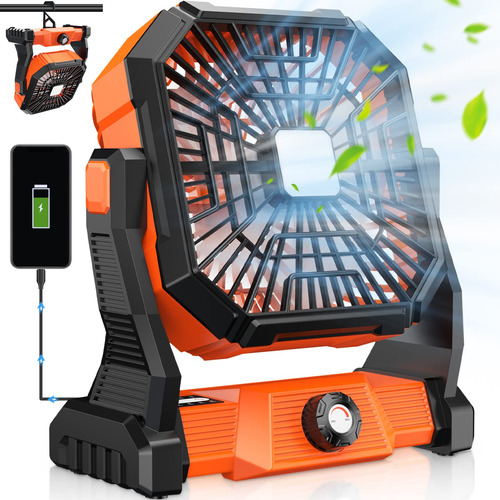 Ventilador De Camping Portátil Con Luz Y Batería De 15000 Ma