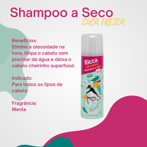 Shampoo A Seco Ricca Cuca Fresca Menta Para Cabelos 50ml