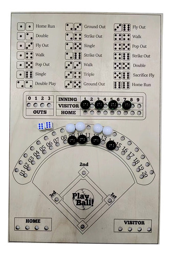 Juego De Mesa De Dados De Béisbol, Pinball De Madera