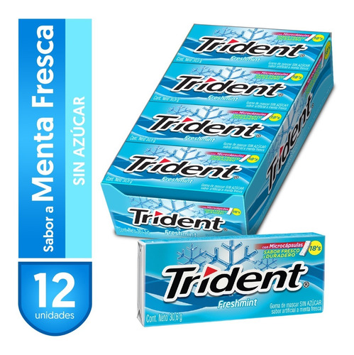 Chicle Trident® Sin Azúcar Sabor Menta Fresca 12 Unidades