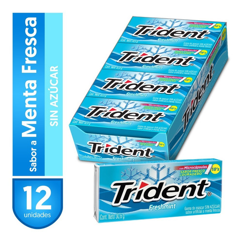 Imagen 1 de 3 de Chicle Trident® Sin Azúcar Sabor Menta Fresca 12 Unidades