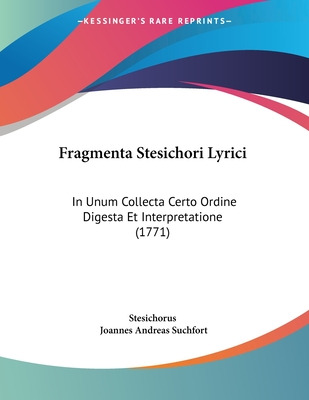 Libro Fragmenta Stesichori Lyrici: In Unum Collecta Certo...