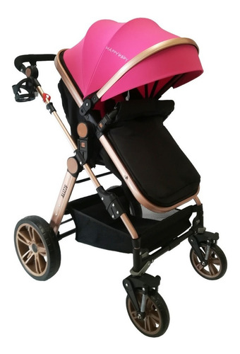 Coche de paseo Happy Baby Alizze rosa con chasis color dorado