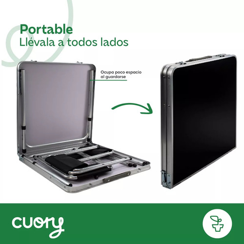 Mesa Plegable Tipo Portafolio 4 Bancos Para Jardín Portátil Color Negro