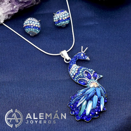 Juego De Dije Y Aretes De Plata .925 Pavo Real Rey 3310410